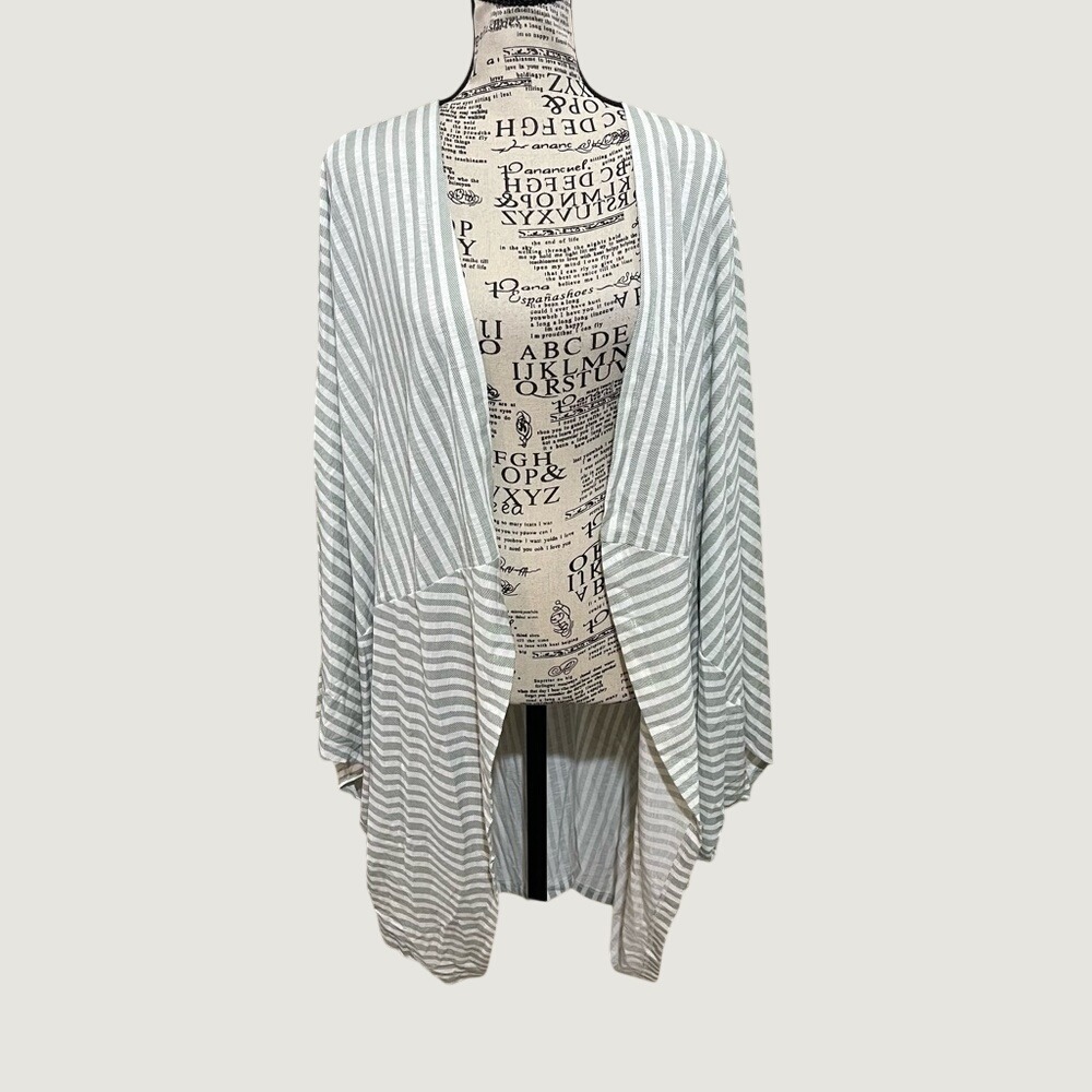 Cato White and Green Striped Cardigan